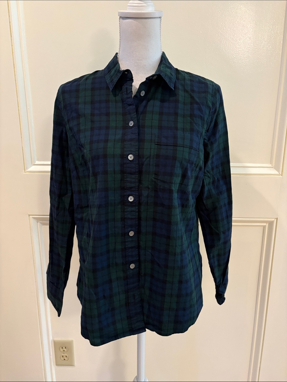 J. Crew Navy and Forest Green Plaid Button-Down Shirt